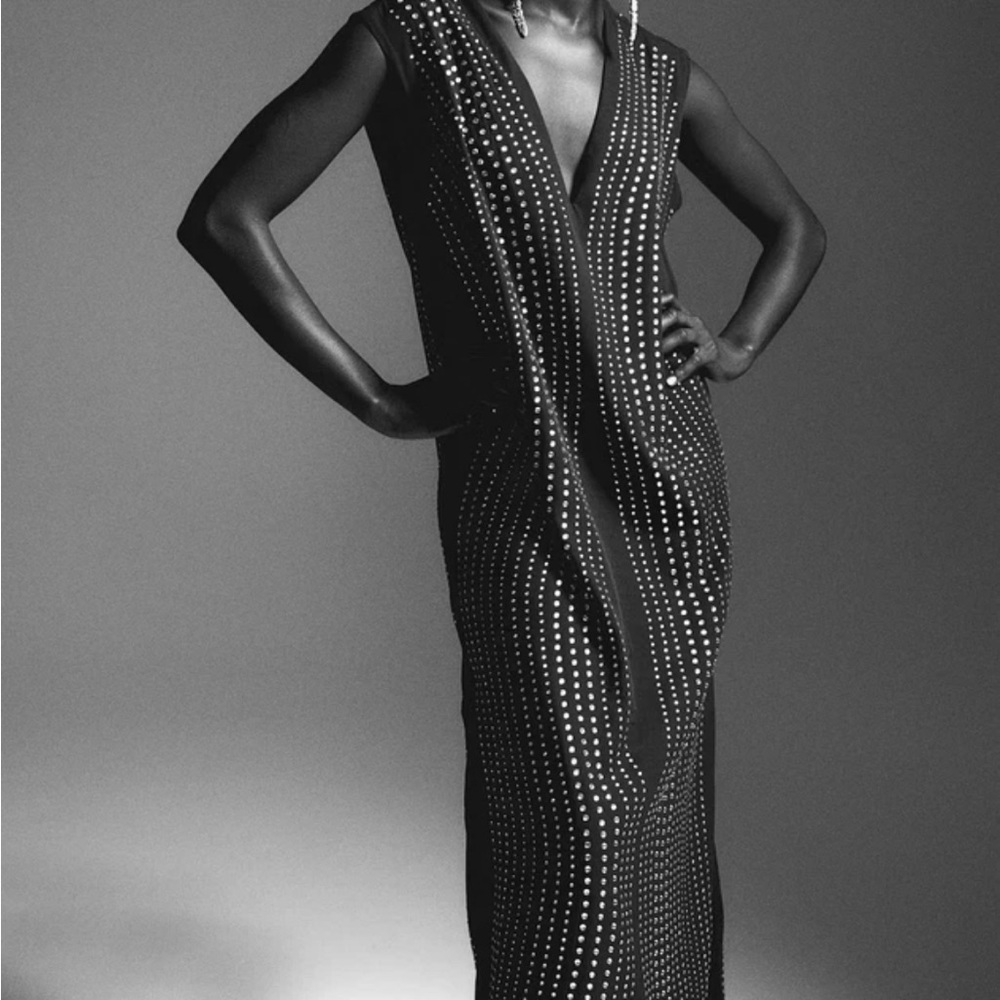 H&M Black Midi Dress with Silver Detailing